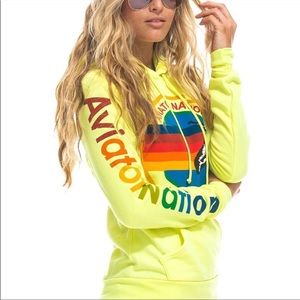 Aviator Nation Pullover Hooded Sweatshirt XS - Neon Yellow